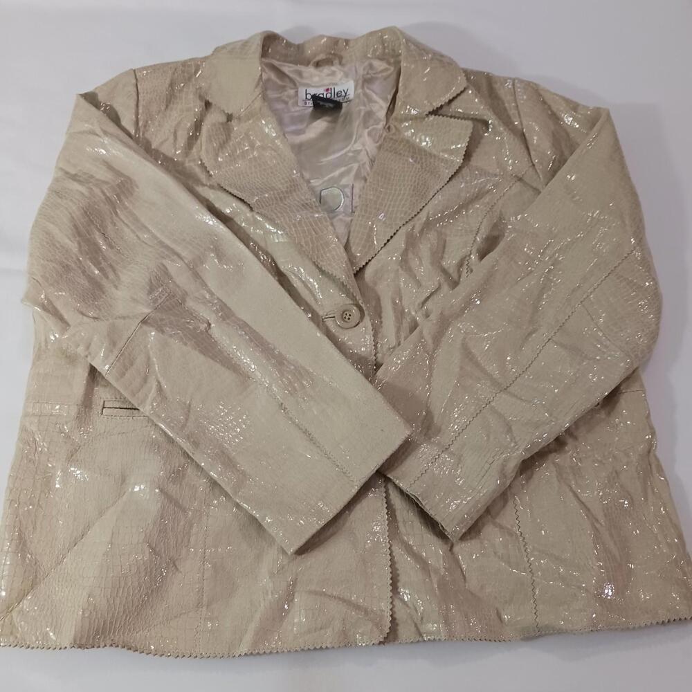 Vintage Bradley Bayou Women's Tan/Beige Genuine Leather Pockets Jacket Size 1X